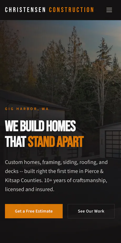 christensenbuilt.com, phone view