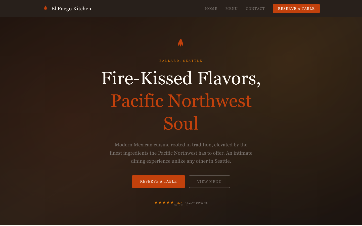 el fuego kitchen - Restaurant website preview